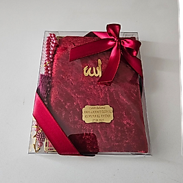 Kırmızı Kurdeleli Kadife Set