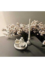 Dekoratif tepside 6 lı vanilya mum, lotus tas, şamdan şamdan mum çizgili vazo