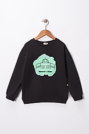 Erkek Çocuk Siyah "Mescid-i Aksa" Baskılı Pamuklu Sweat