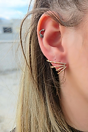 Xuping Vip Seri Çoklu Görünümlü Zirkon Taşlı Gold Renk Çelik Küpe (3 cm)