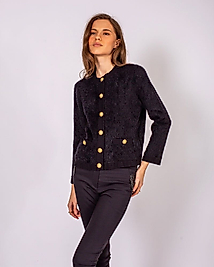 LADY GINA COMPANY YUVARLAK YAKA ÖNÜ DÜĞMELİ SİYAH TRİKO