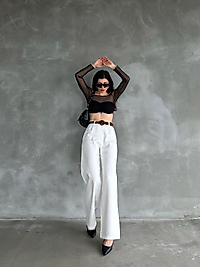 Beli Kemerli Keten Pantolon - BEYAZ