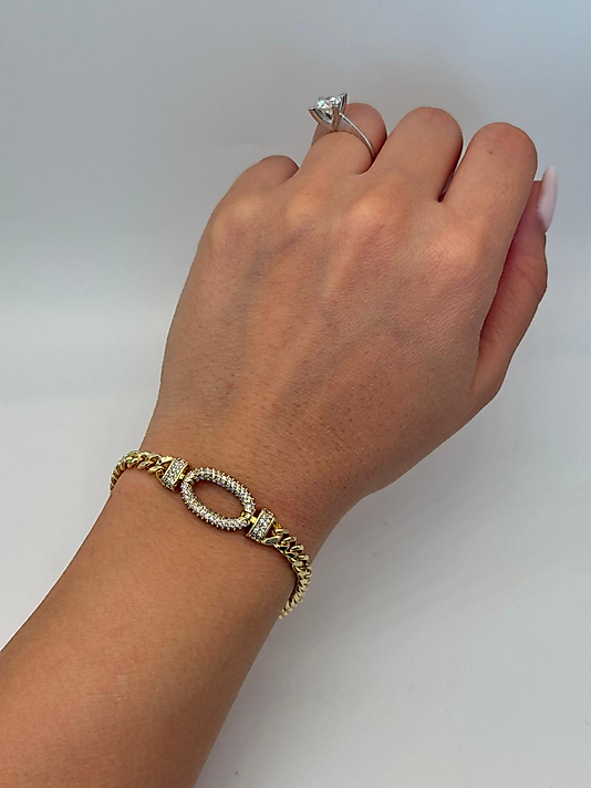 Xuping Zirkon Taşlı Oval Bağlantı Zincir Gold Bileklik