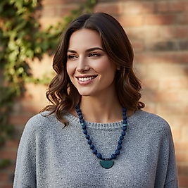 Petrol Mavisi Dalga Uçlu İmza Kolye