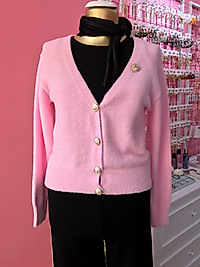 Pembe Yumoş Triko Hırka Standart Beden