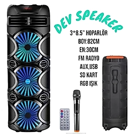 KABLOSUZ MİKROFONLU KUMANDALI 82CM BOYUNDA DEV SPEAKER (AUX-BT 5.0-FM RADYO-SD KART) 2024 YENİ