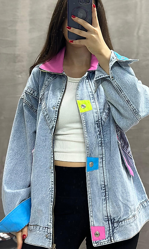 Mavi denim renk detaylı ceket