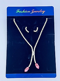 Şık Pembe Taşlı Kolye Küpe Seti