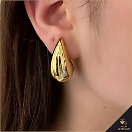Gözyaşı Damlası Modelinde Gold Altın Kaplama Çelik Küpe