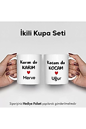 Miracix MRCKLT32 Kişiye Özel Kocamda Kocam Karımda Karım Fotoğraflı İsimli 2'li Kupa Bardak