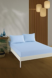 %100 PAMUKLU ÇİFT KİŞİLİK ÇARŞAF TAKIMI-Açık Mavi