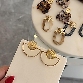 Gold Plaka Beyaz Taşlı Küpe