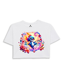 Stitch Sunset Tropik Çiçekli Baskılı Çocuk Tişört – Renkli & Canlı Tasarım