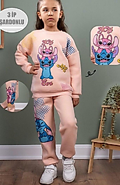 KIZ ÇOCUK BASKILI 3 İPLİK ŞARDONLU TAKIM %100 PAMUK