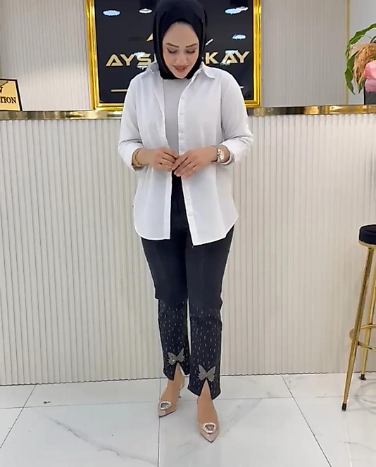 taşlı kot pantlon