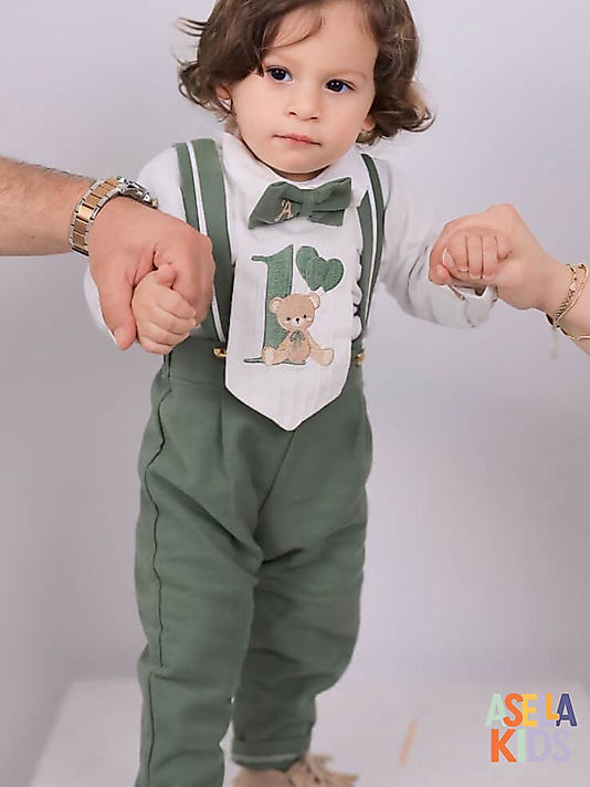 Erkek Çocuk Haki Yeşili Salopet Takım