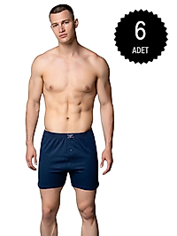 Sedef Yıldızı 1094 Erkek Penye Düz Renk Boxer Lacivert 6 lı Paket