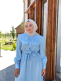 Bebe Yaka Boydan Elbise Mavi