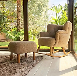 Puflu Gürgen Ahşap Sallanır Sandalye – Sıcak ve Huzurlu Anlar İçin