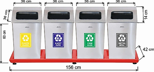 4 BÖLMELİ GERİ DÖNÜŞÜM SETİ MAT PASLANMAZ 79 LT X 4 ( KDV DAHİL )