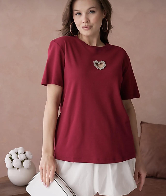 Taşlı Kalpli T-shirt