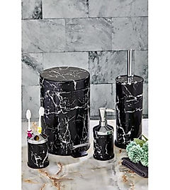 Modern Siyah Desenli 4 Parça Banyo Seti – Şıklık ve Dayanıklılık