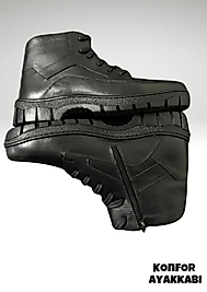 Konfor Ayakkabı Yalın Üniforma%100 Deri Premium Fermuarlı Uzun Özel Güvenlik Bot