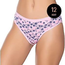 Gümüş 6026 Kadın Likralı İnce Bel Halka Baskılı Bikini Külot Karışık 12 li Paket