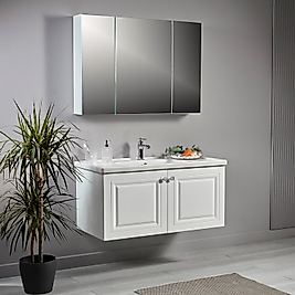 100 CM  Beyaz Membran Kapaklı MDF Banyo Dolabı