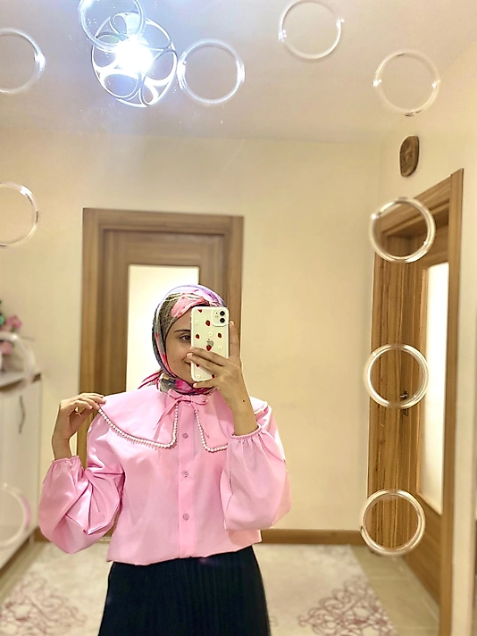 Bebe Yaka İncili Etek Üstü Gömlek - Pembe