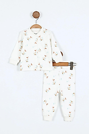 1-3 Yaş Önden Çıtçıtlı Desenli 2’li Pijama Takımı