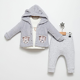 Erkek Bebek Hırkalı Alt Üst Üçlü Takım