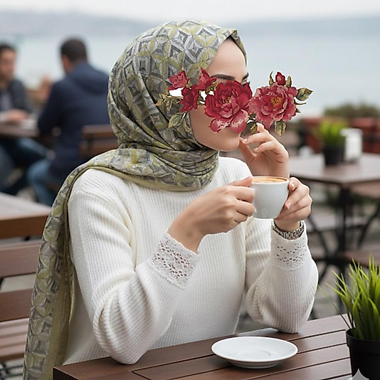 Labirent Desen Pamuk Kraş Şal-Yağ Yeşili