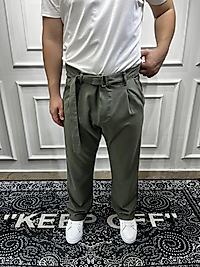 Baggy Kumaş Pantolon Kendinden Kemerli - Haki