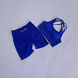 Alphalete Saks Mavisi Dikişsiz Spor Şort-Bra Takım