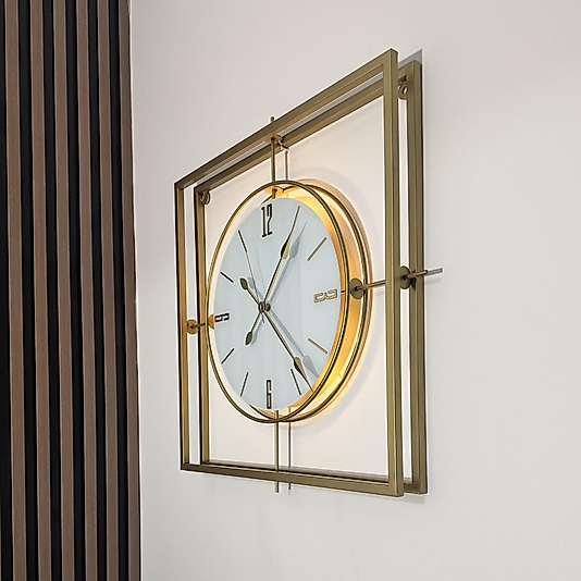 Gold Kristal Square 60 cm Nano ABS Kırılmaz Göbek, Modern Dekoratif Ev Ofis Salon Metal Duvar Saati