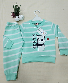 Pijama İkili Takım / İki İp Pamuklu Kollar ve Yaka Ribanalı Çocuk Takım