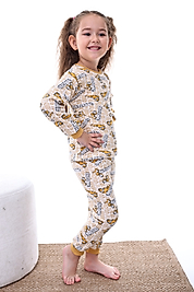 Mevsimlik Pamuklu Kumaş Karikatürlü Unisex Çocuk Pijama Takımı-- sarı garfild