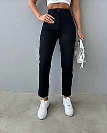 Yüksek Bel Likralı Mom Jean