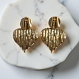 316L Çelik Gold Renk Ezme Kalp Küpe