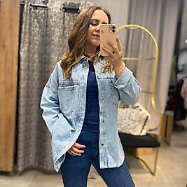 Arma Detaylı Mavi Kot Gömlek