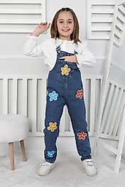 ÇİÇEK BASKILI KOT SALOPET %100 PAMUK