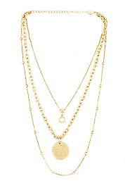Gold Madalyon Üçlü Zincir Kolye