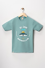 Erkek Çocuk Kısa Kollu Bisiklet Yaka "Hz Ömer" Baskılı Tişört Mevsimlik Pamuklu