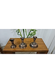 Bakır Şamdan Mumluk 3 Lü Set