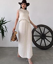 Alt Üst Takım- Bluz & Etek Triko - Krem