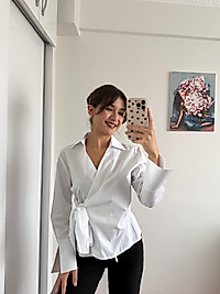 Yandan bağlamalı Viral gömlek - Beyaz