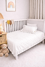 %100 Pamuk Farbalalı / Fırfırlı Nevresim Takımı Beyaz