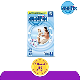 Molfix Bebek Bezi 6 Numara 62'li 3 Paket (186 Adet)