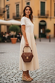 Kahverengi Metal Kulplu Çapraz Askılı Kadın Çanta